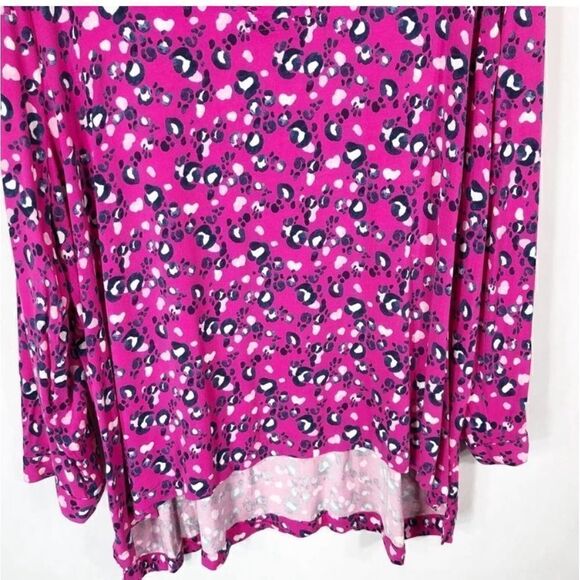 Crown & Ivy Pink & Black Animal Print Ruffle
V Neck Stretch Popover Top - Picture 7 of 9